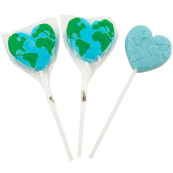 132478 - Heart Shaped Earth Lollipops: 12-Piece Box