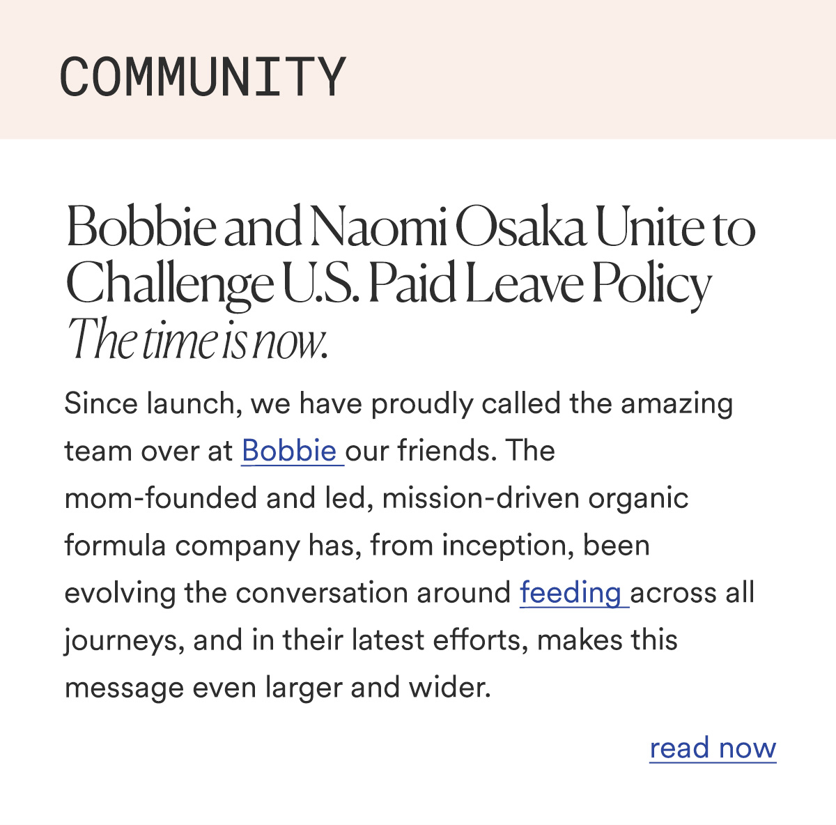 COMMUNITY Bobbie and Naomi Osaka Unite to Challenge U.S. Paid Leave Policy