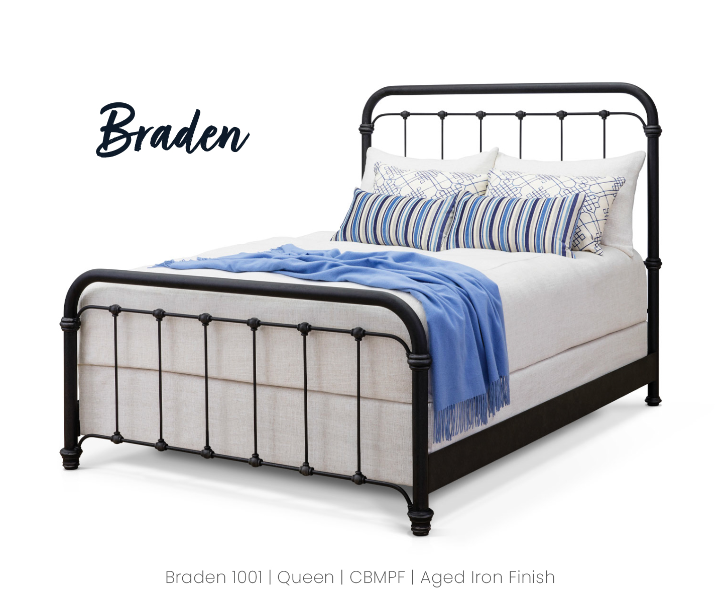 Braden 1001 bed shown as Queen CB-MPF in Aged Iron finish