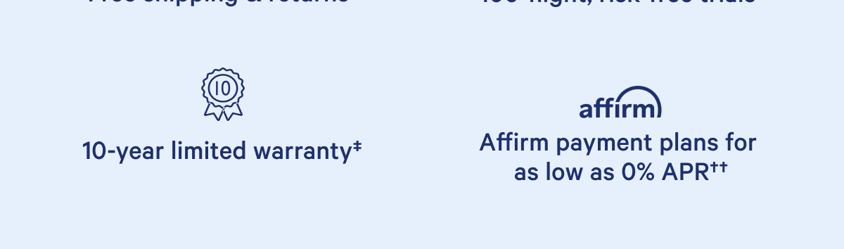 10-year limited warranty and affirm payment plans for as low as 0% APR