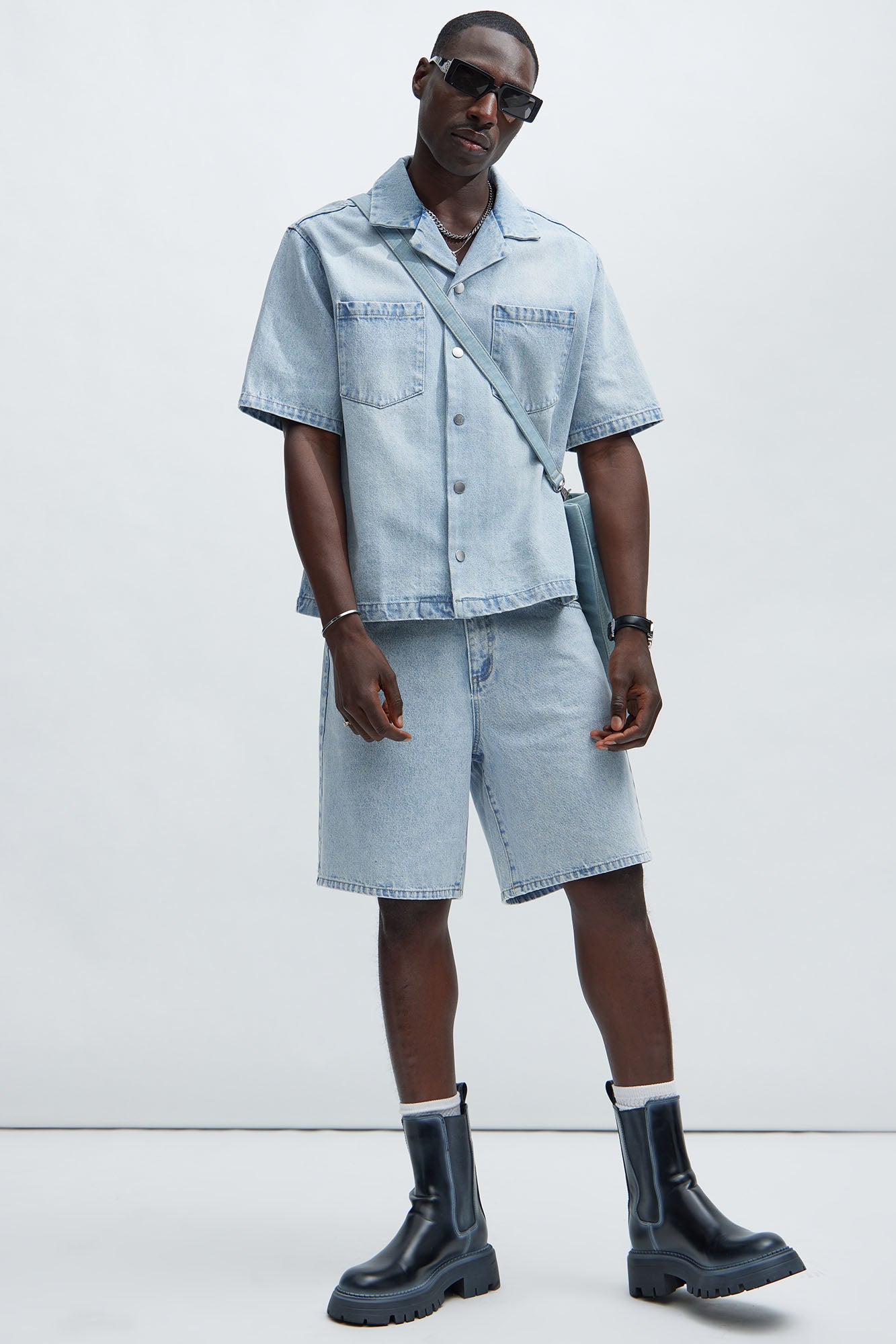 Image of Colin Relaxed Denim Shorts - Light Blue Wash