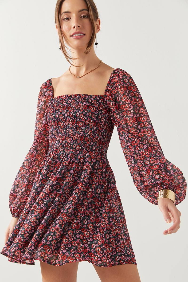 Image of Nichole Smock Top Floral Mini Dress