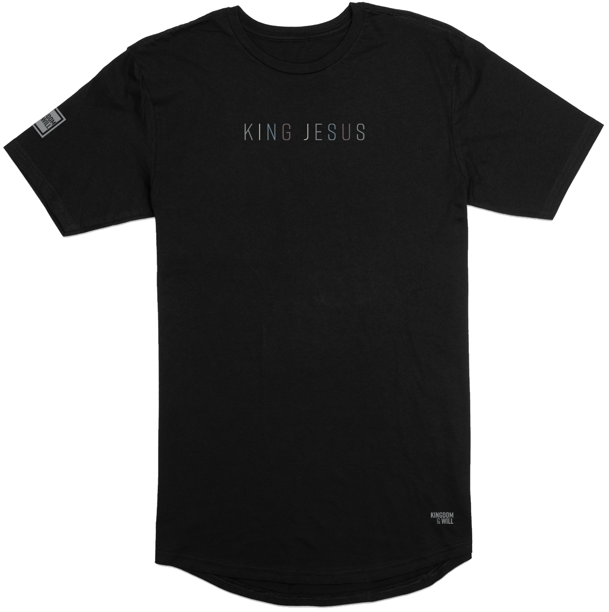 Image of King Jesus Long Body T-Shirt (Black & Multi-Grain)