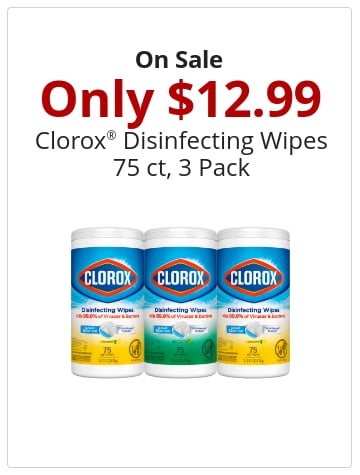 On Sale Only $12.99 Clorox® Disinfecting Wipes 75 ct, 3 Pack