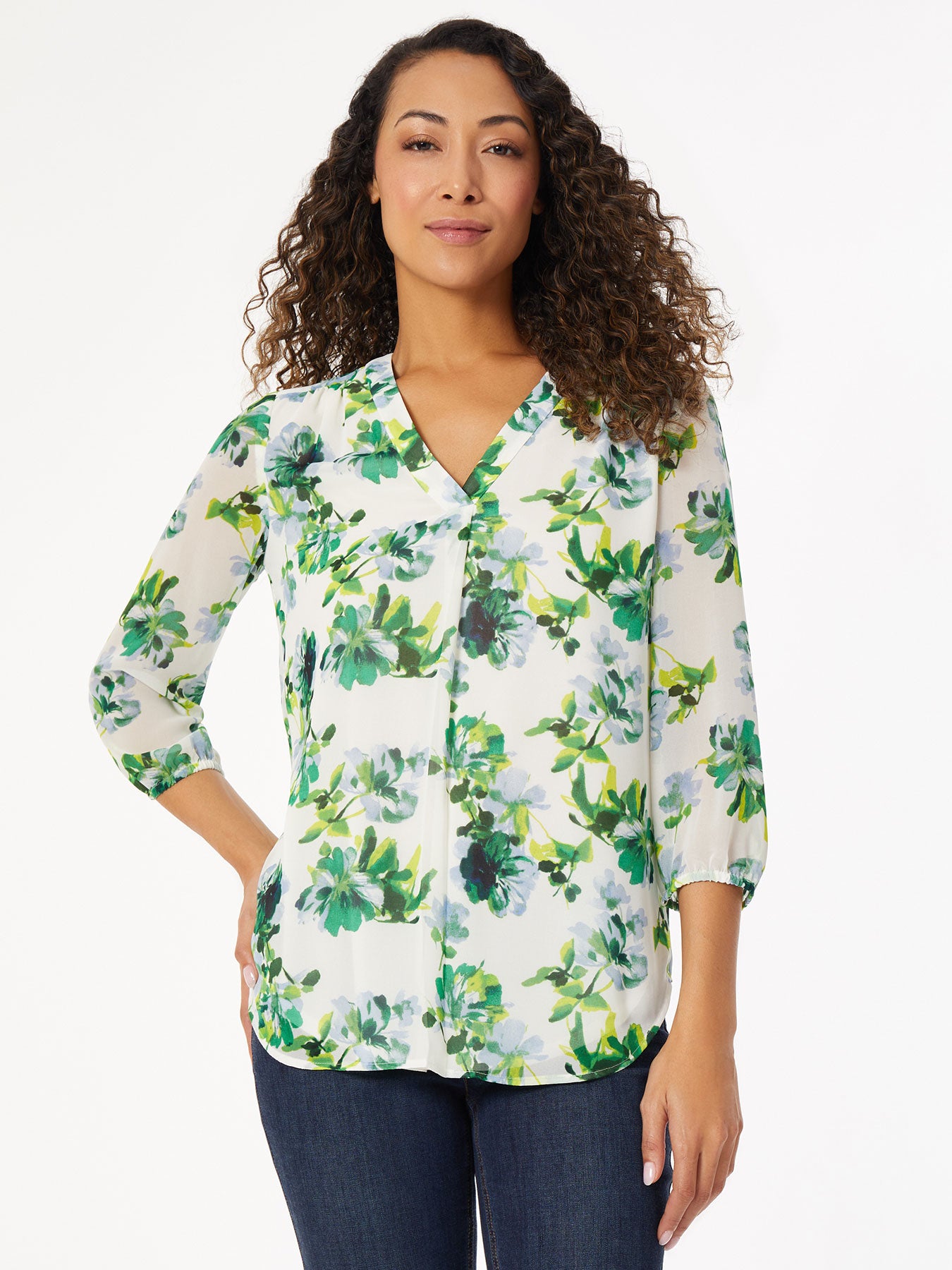 Image of Printed Ruffle Sleeve Pleated Kelly Blouse