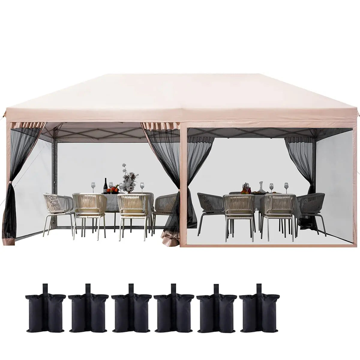 10' x 20' Pop Up Canopy with Screen-Tan