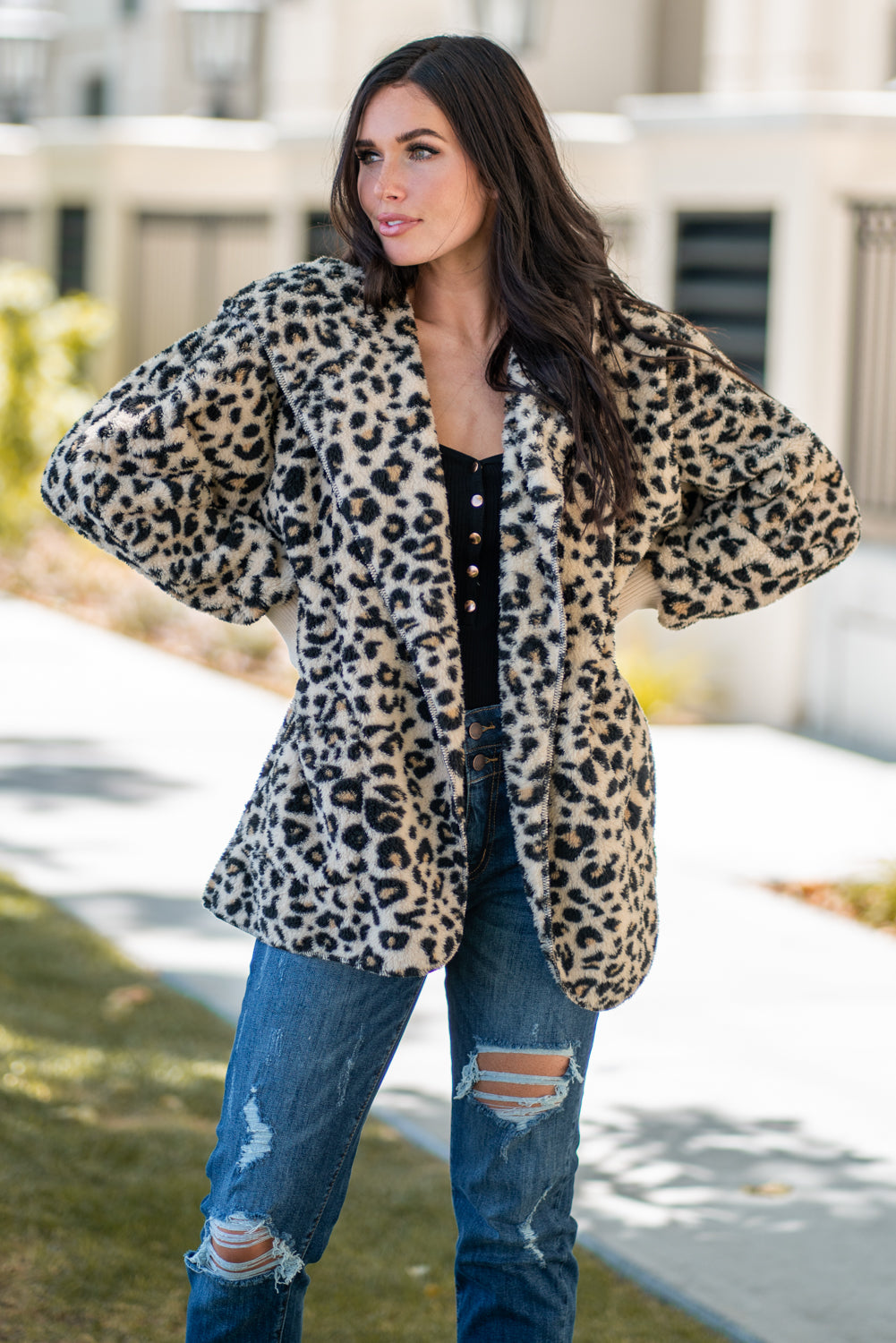 Cozy Leopard Sherpa Open Jacket