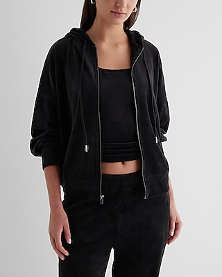 relaxed velour zip up hoodie