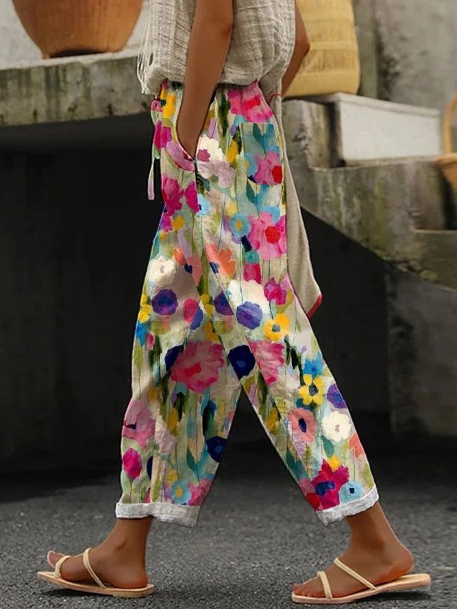 Casual Floral Ankle Pants Pant