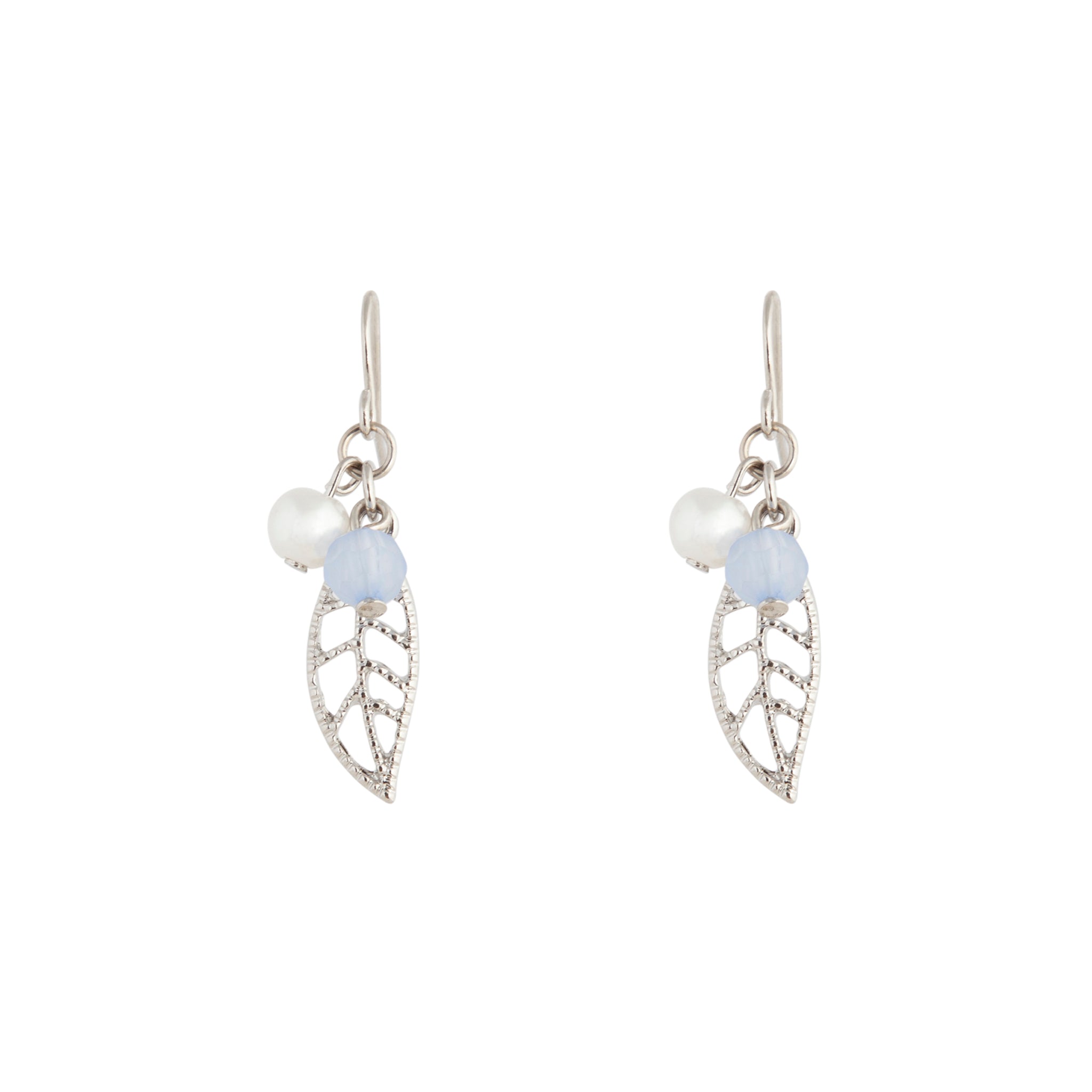 Image of Rhodium Leaf Drop Earrings