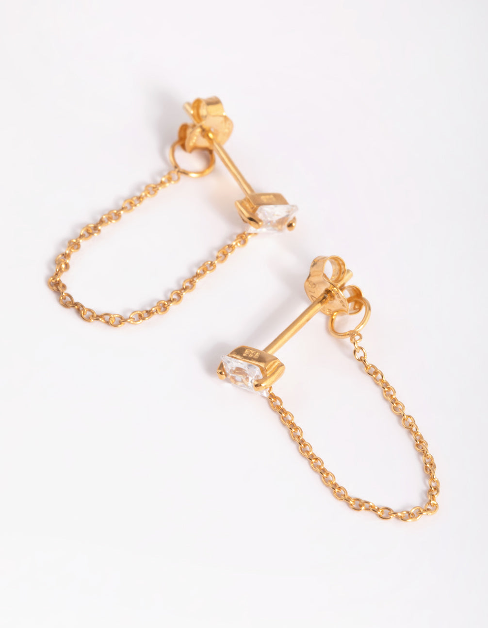 Image of Gold Plated Sterling Silver Cubic Zirconia Chain Stud Earrings