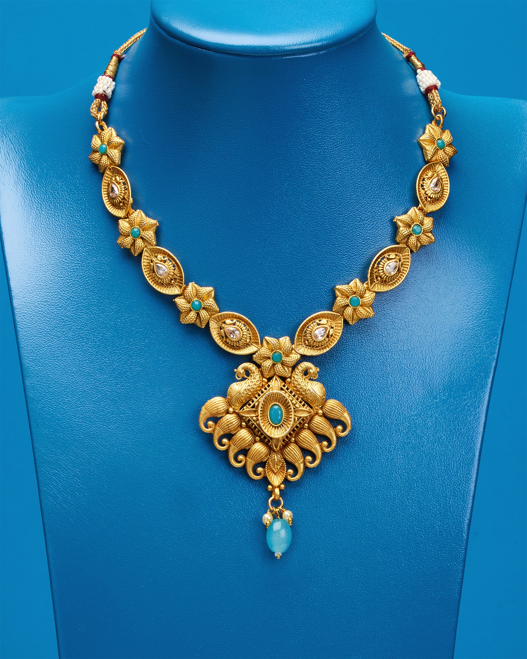 Image of Aria Necklace in Gold Plated Filigree and Aquamarine