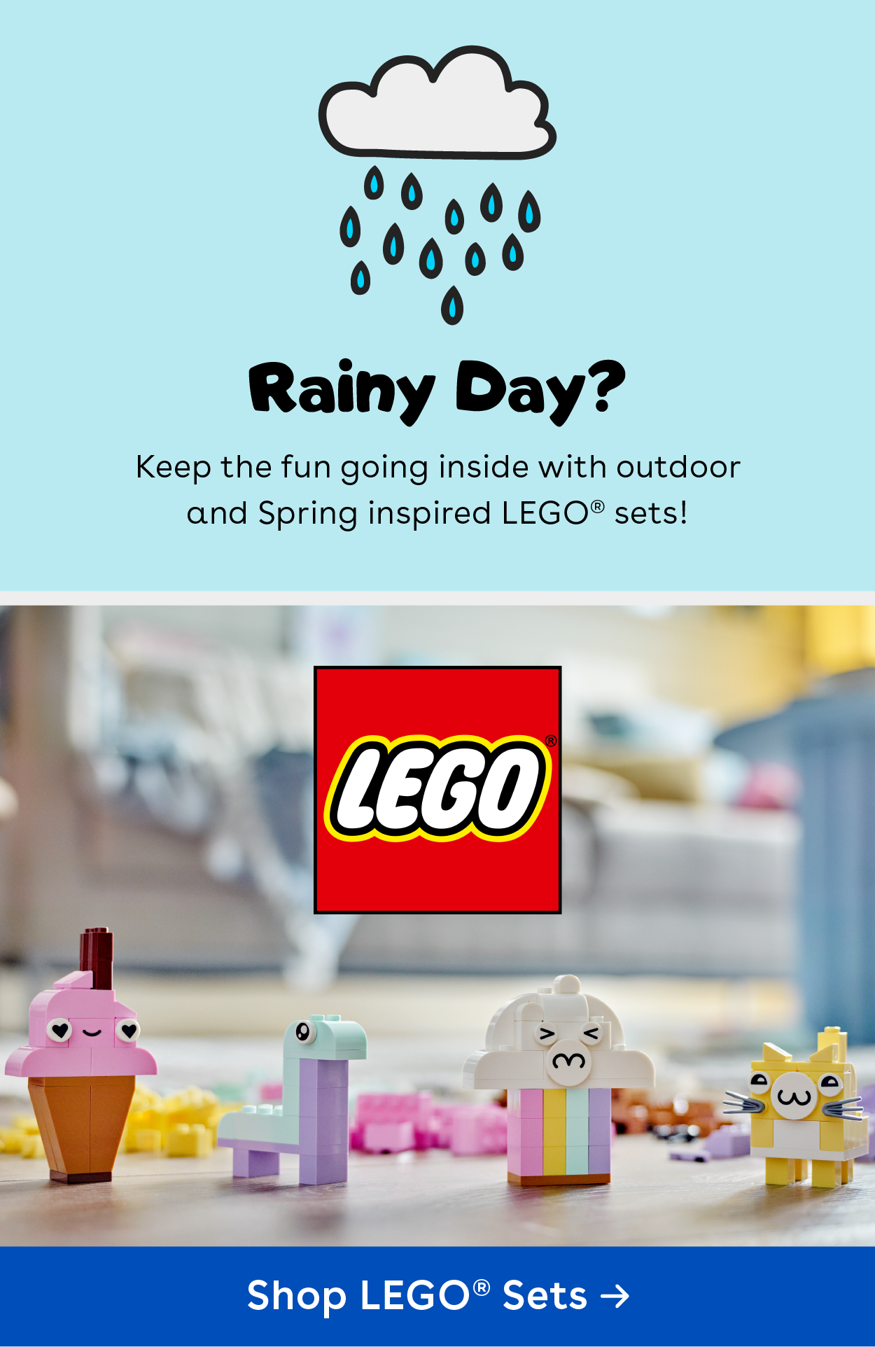 Rainy Day? Keep the fun going inside with outdoor and Spring inspired LEGO® sets!