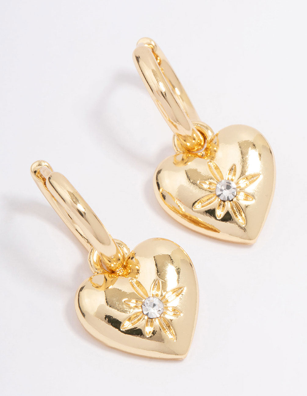 Image of Gold Plated Diamante Heart Huggie Hoop Earrings