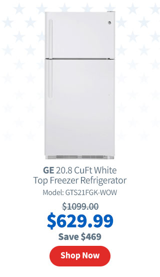 GE 20.8 CuFt White Top Freezer Refrigerator. $629.99. Shop Now.