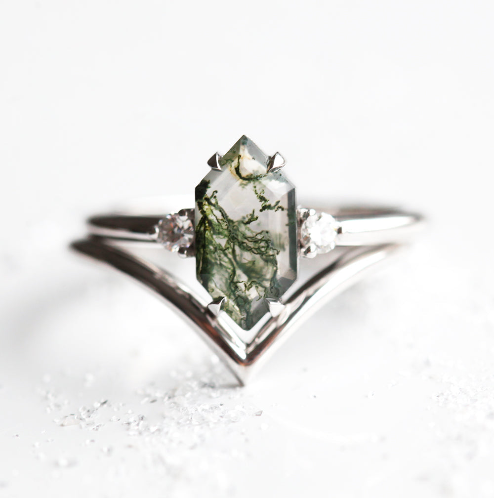 Image of Hayley Hexagon Moss Agate Ring Set