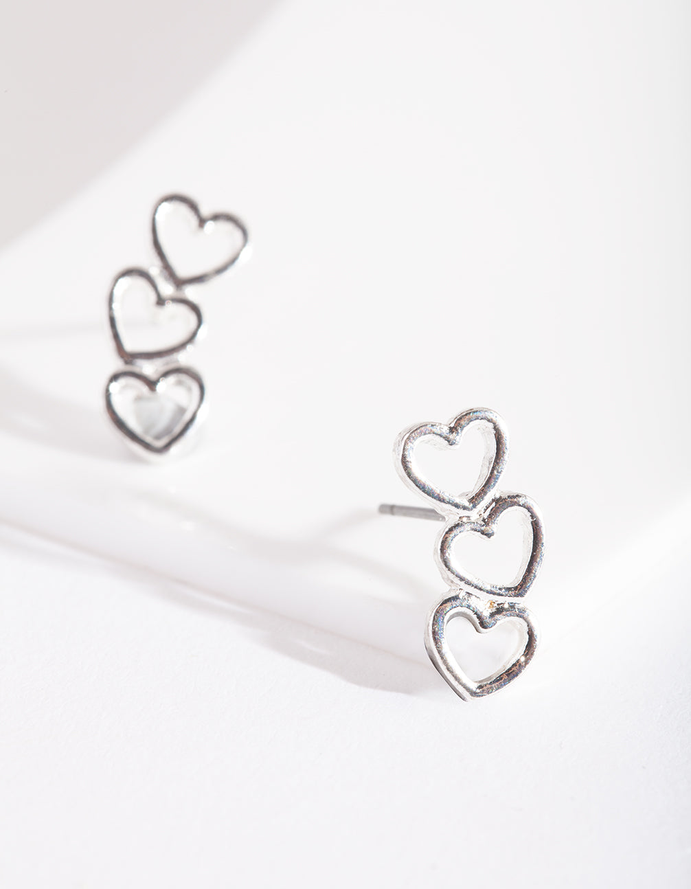 Image of Silver Connected Heart Stud Earrings