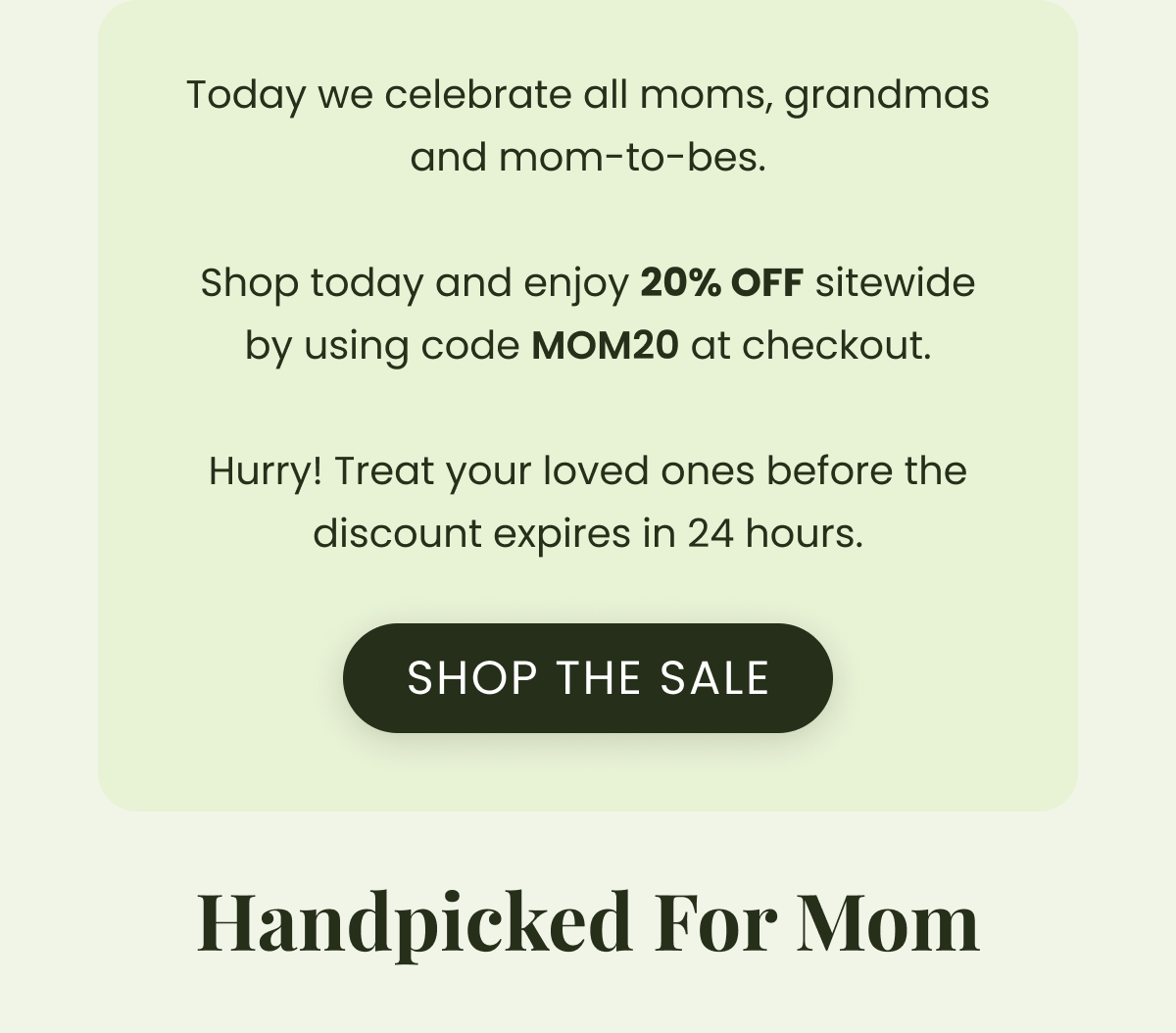 Hurry! Only 48 hours left to shop our Mother’s Day sale and treat your loved ones to the healthy goodness of our Avocado Teas.  Just use code MOM20 at checkout.