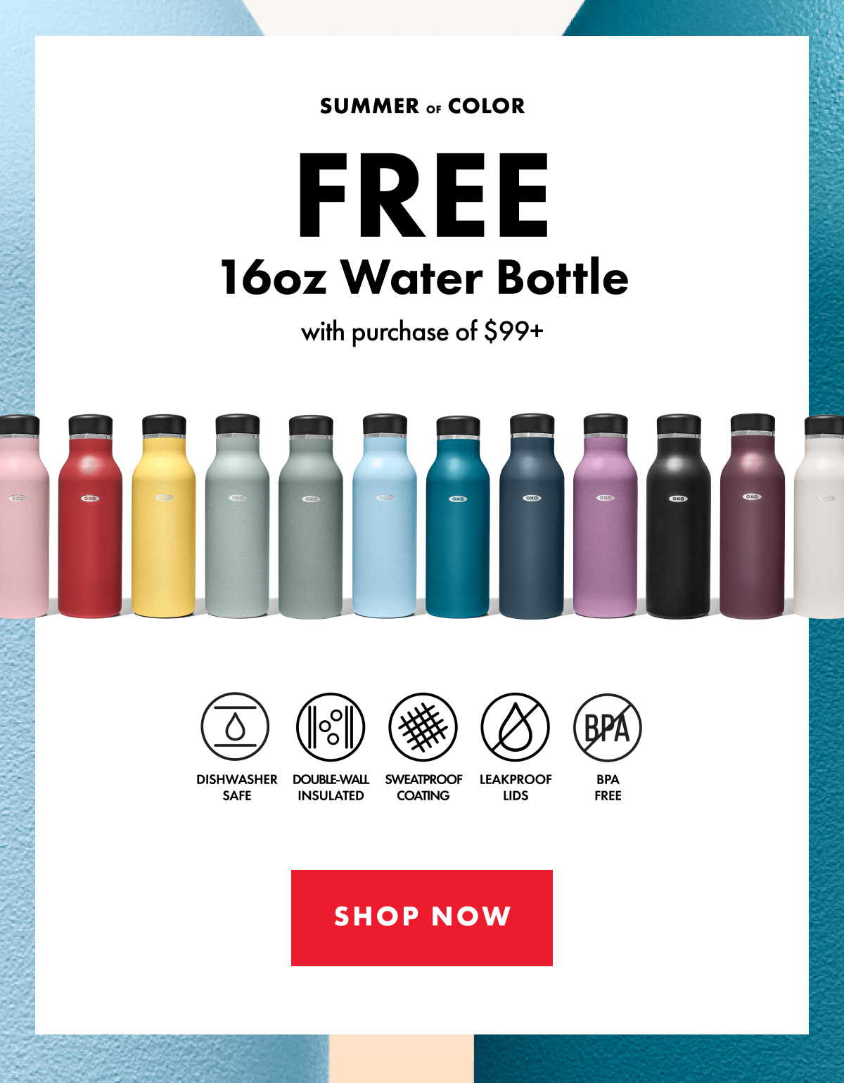 Summer of color free 16oz water bottle with purchase of $99+