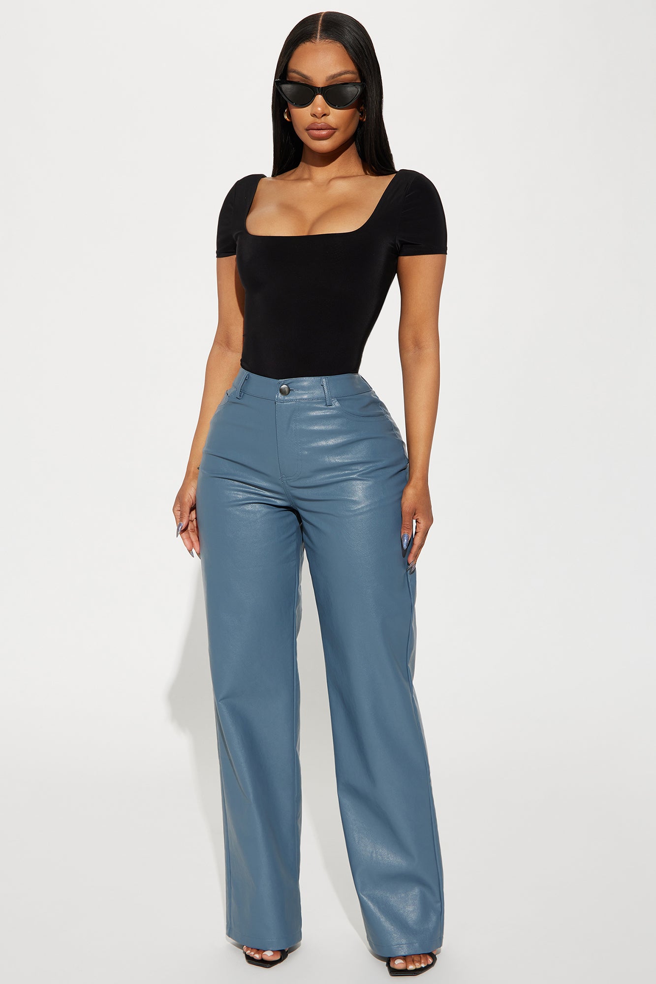 Image of Work Or Play Faux Leather Trouser Pant - Slate Blue