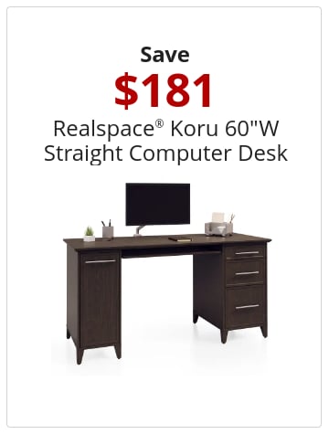 Save $170 Realspace® Koru 60&#x22;W Straight Computer Desk