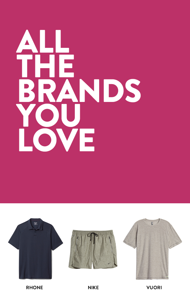 All the brands you love. Polo shirt. Running shorts. Crewneck T-shirt.