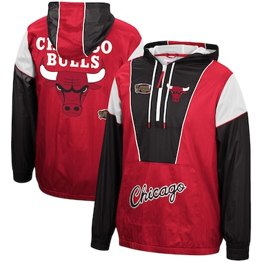  Mitchell & Ness Red/Black  Hardwood Classics Highlight Reel Windbreaker Half-Zip Hoodie Jacket