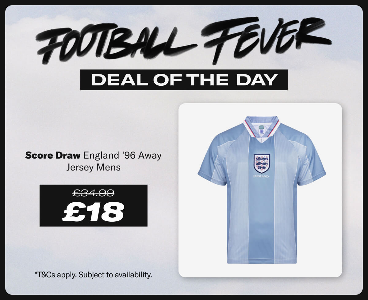 Deal of the day. Score Draw England '96 Away Jersey Mens. Now £18 Was £34.99 - While Stocks Last *T&Cs apply. Subject to availability.