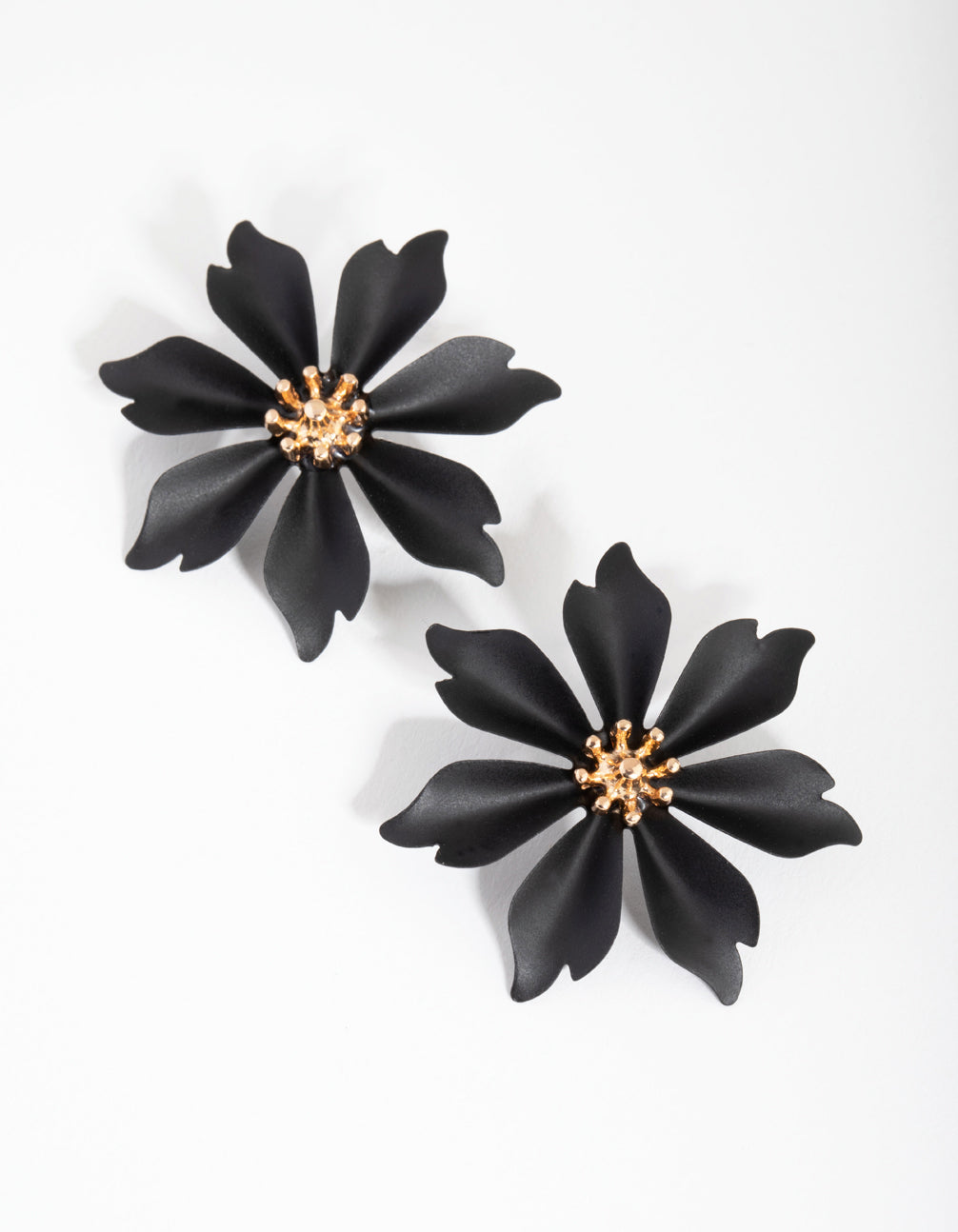 Image of Large Matte Black Flower Stud Earrings