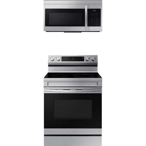 Samsung 6.3 CuFt Smart Freestanding 5-Burner Convection Electric Range with 1.6 CuFt 1000 Watt Over-The-Range Microwave in Stainless Steel