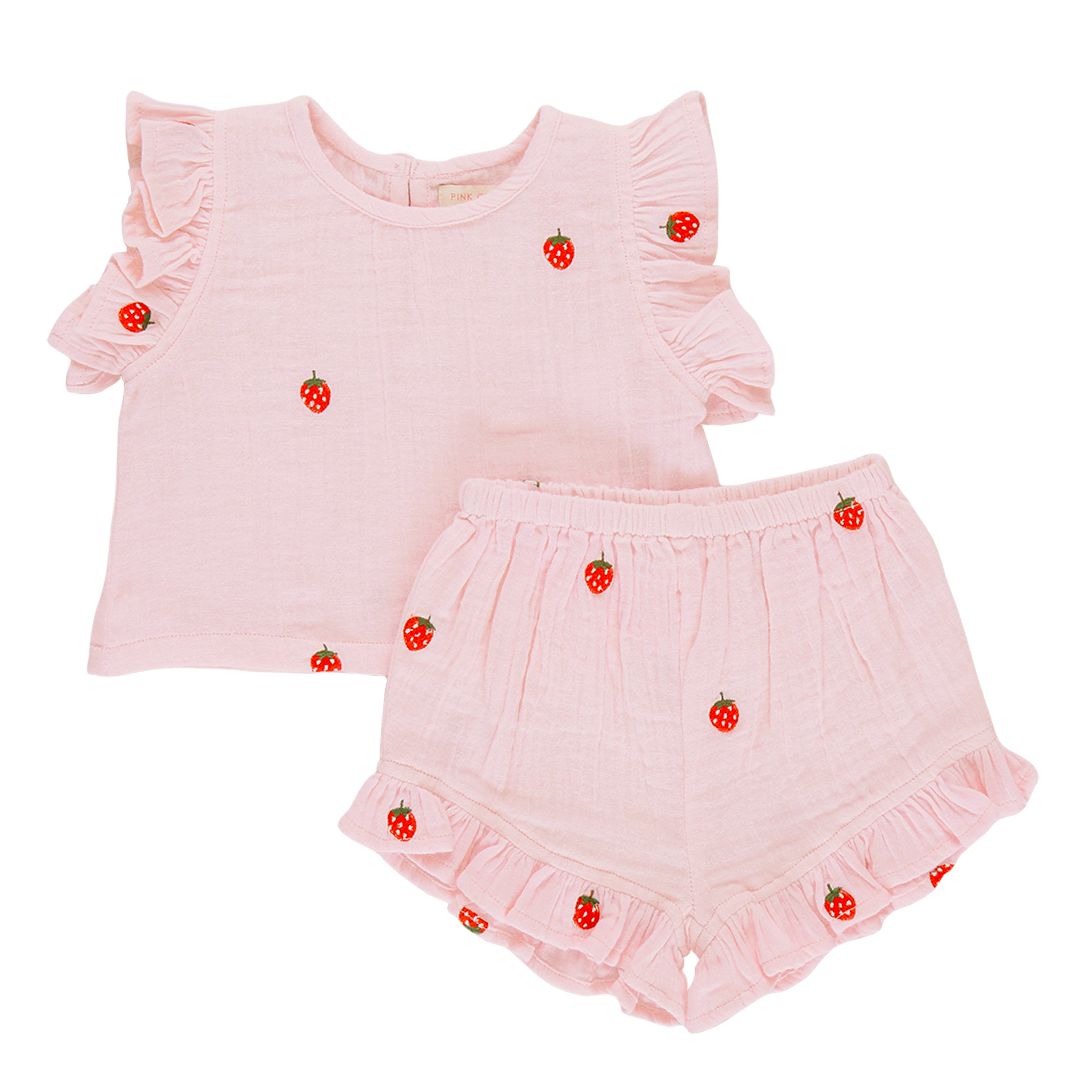 Image of Girls Roey 2-Piece Set - Strawberry Embroidery