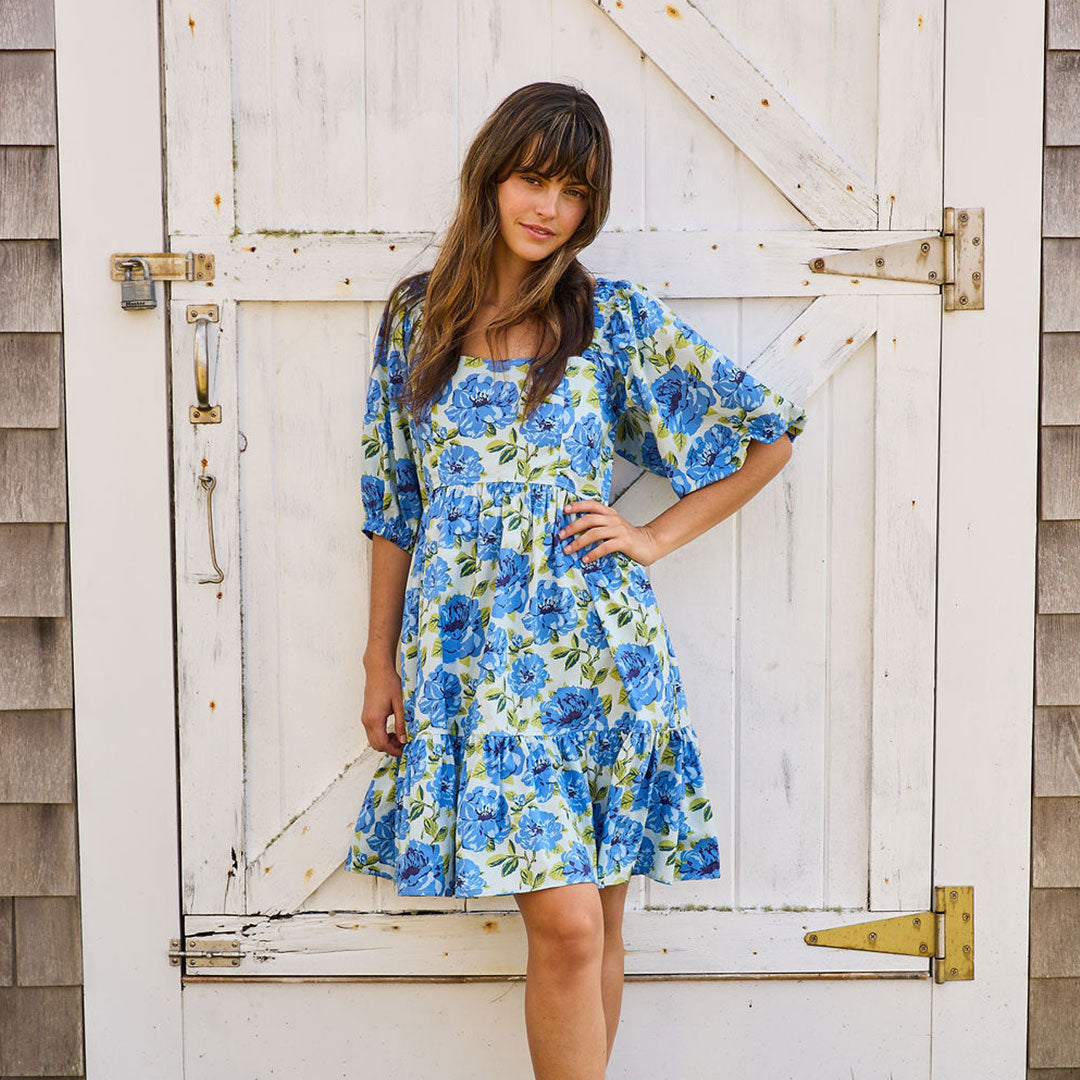 Image of Womens Melissa Dress - Blue Peonies