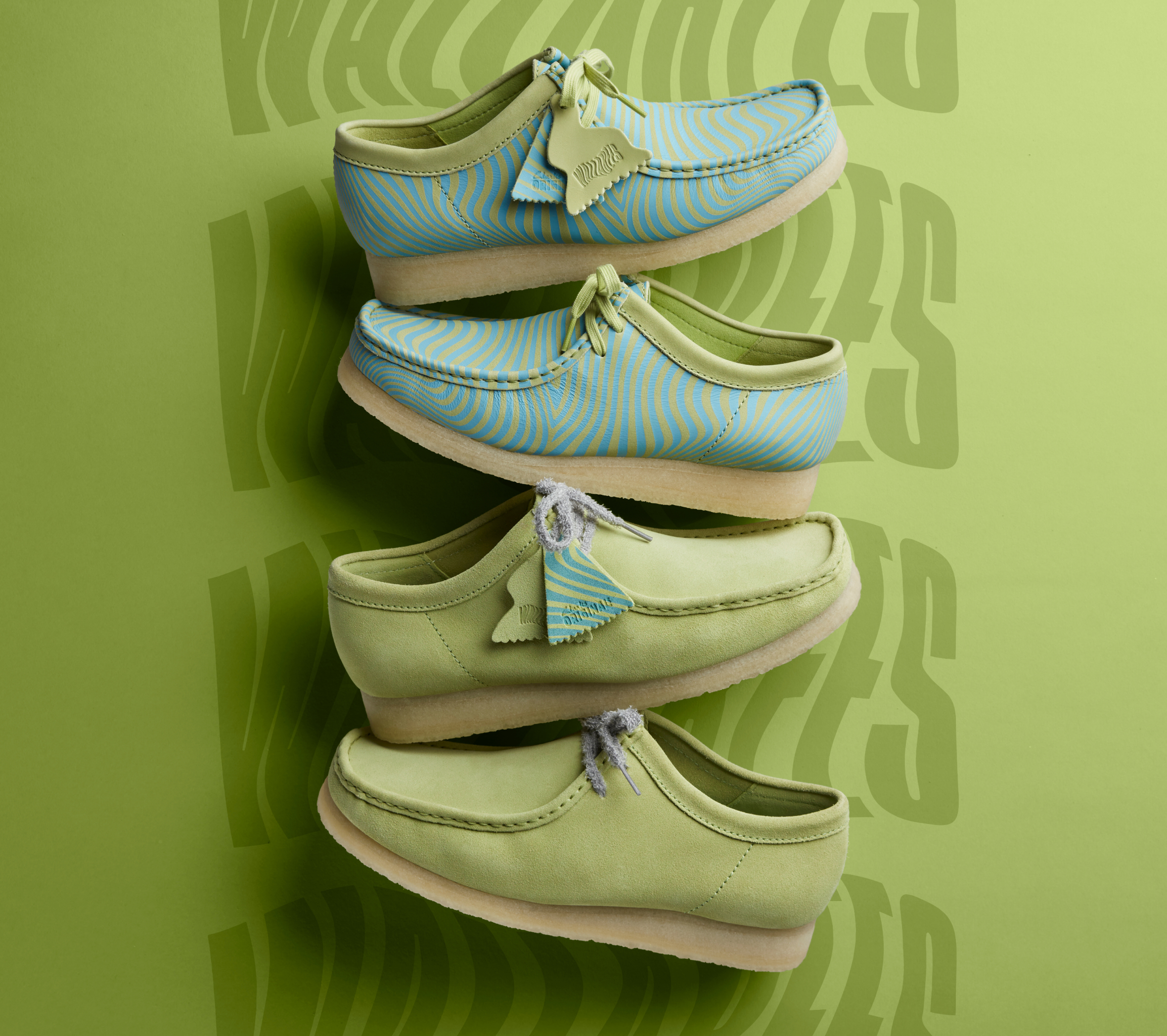 Wallabee Blue/Lime Print & Pale Lime Suede