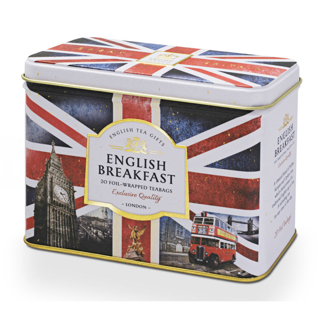 Image of Ahmad Tea Nostalgic Britain Caddy with English Breakfast Tea - 20 Foil Teabags