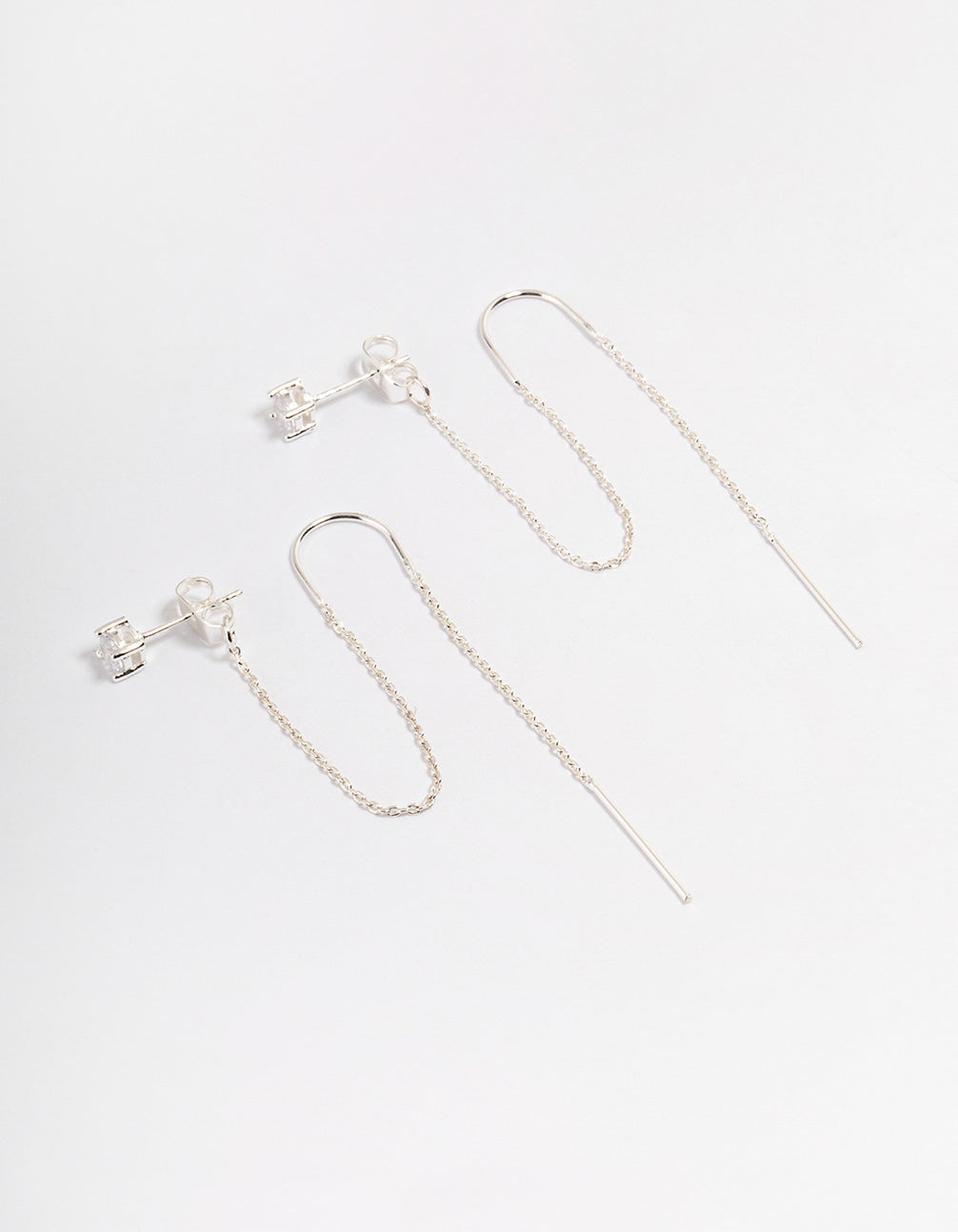 Image of Silver Diamante Chain Threader Drop Earrings