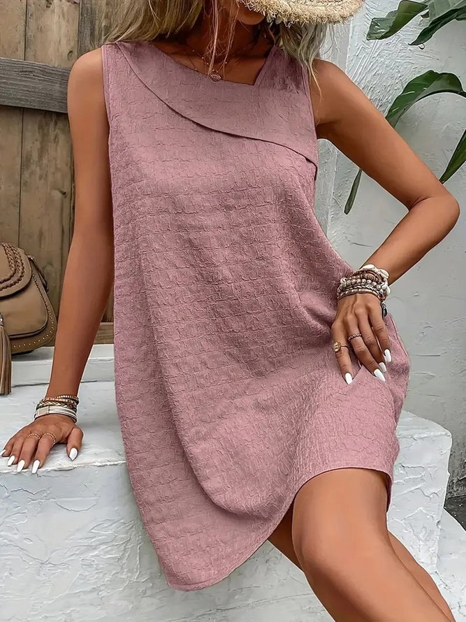 Women Plain Asymmetrical Sleeveless Comfy Casual Short Dress