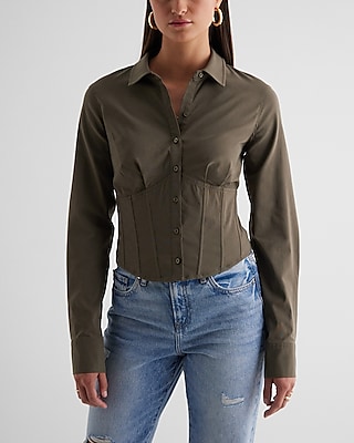 long sleeve button up corset shirt