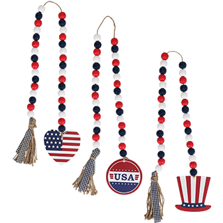 3 strands of patriotic wooden bead decorations