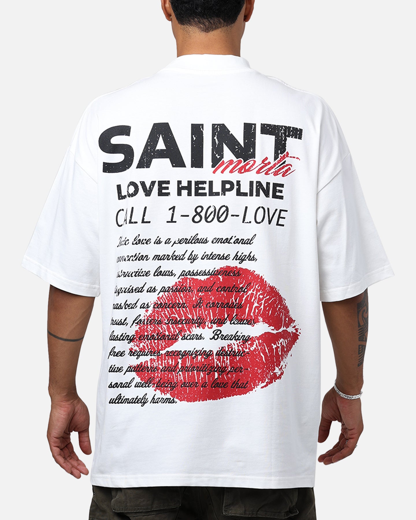 Image of Saint Morta Love Helpline Mock T-Shirt Off-White