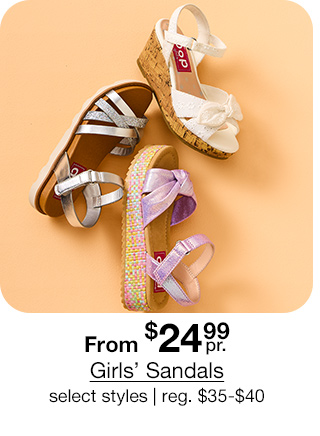 From $24.99 pair Girls' Sandals, select styles | regular $35 to $40