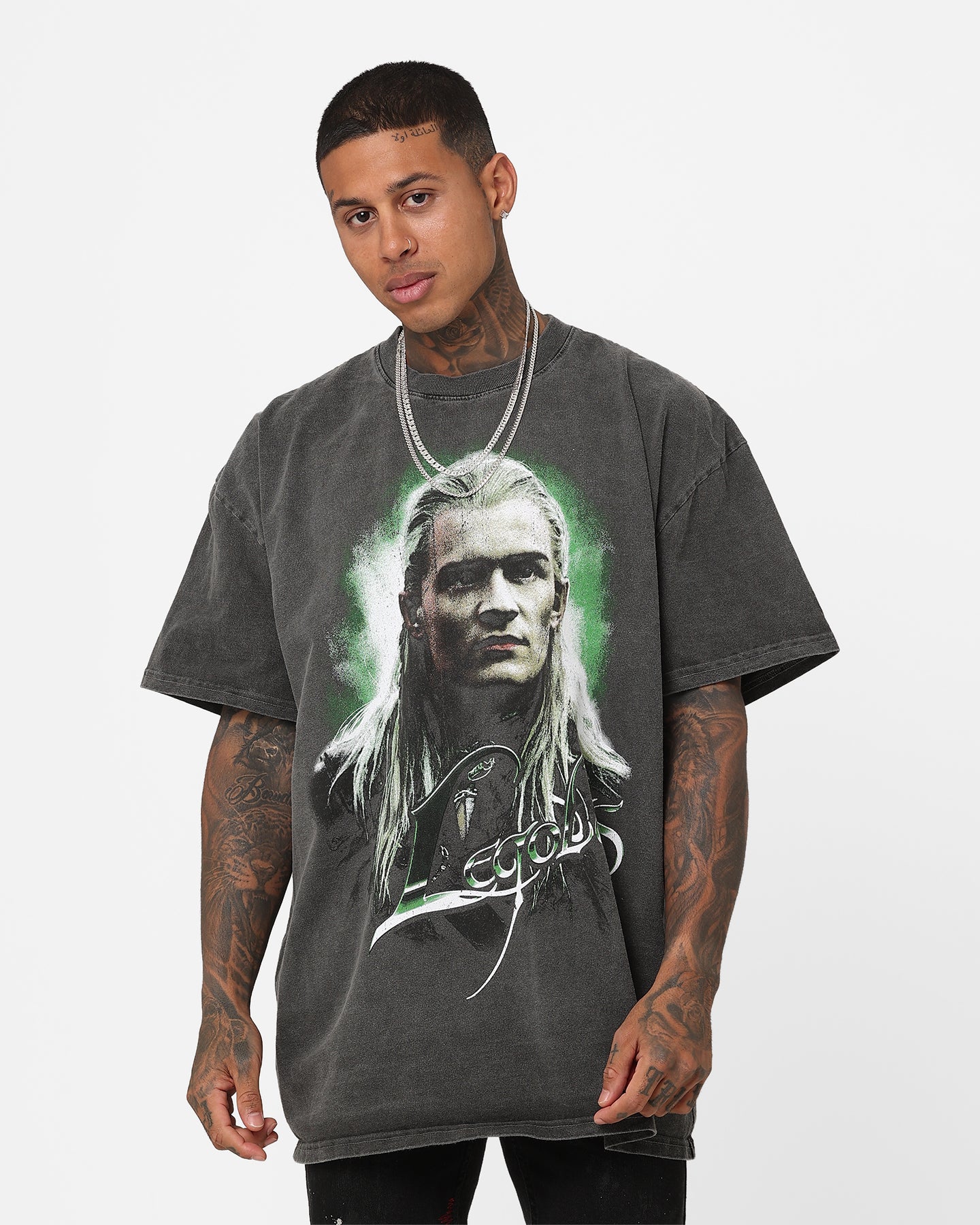 Image of American Thrift X The Lord Of The Rings Legolas Heavyweight Vintage T-Shirt Black Wash