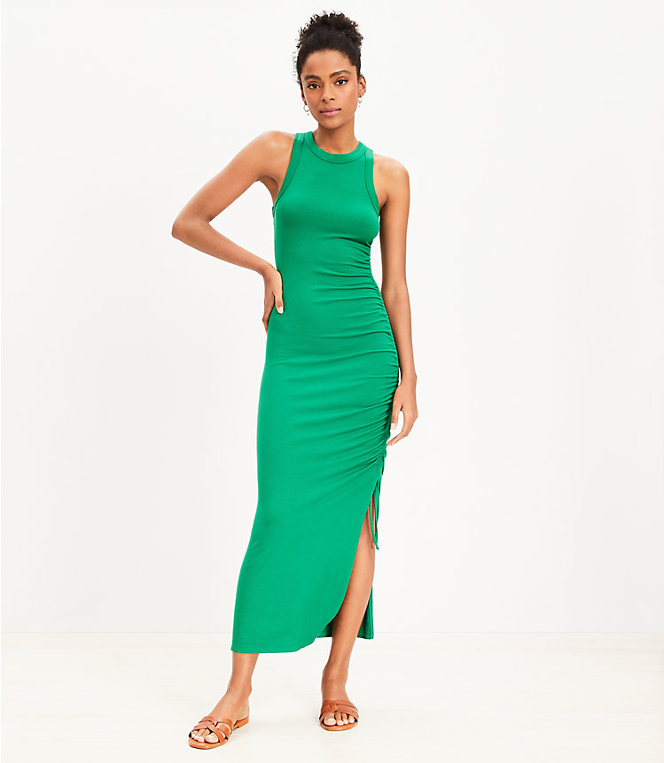 LOFT Beach Ribbed Knit Side Drawstring Maxi Dress