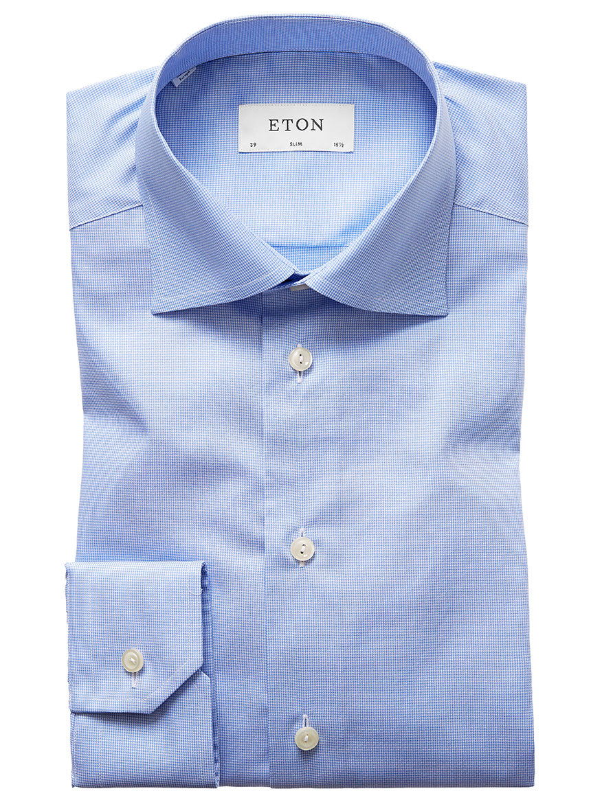 Image of Eton Slim Fit Light Blue Houndstooth Dress Shirt