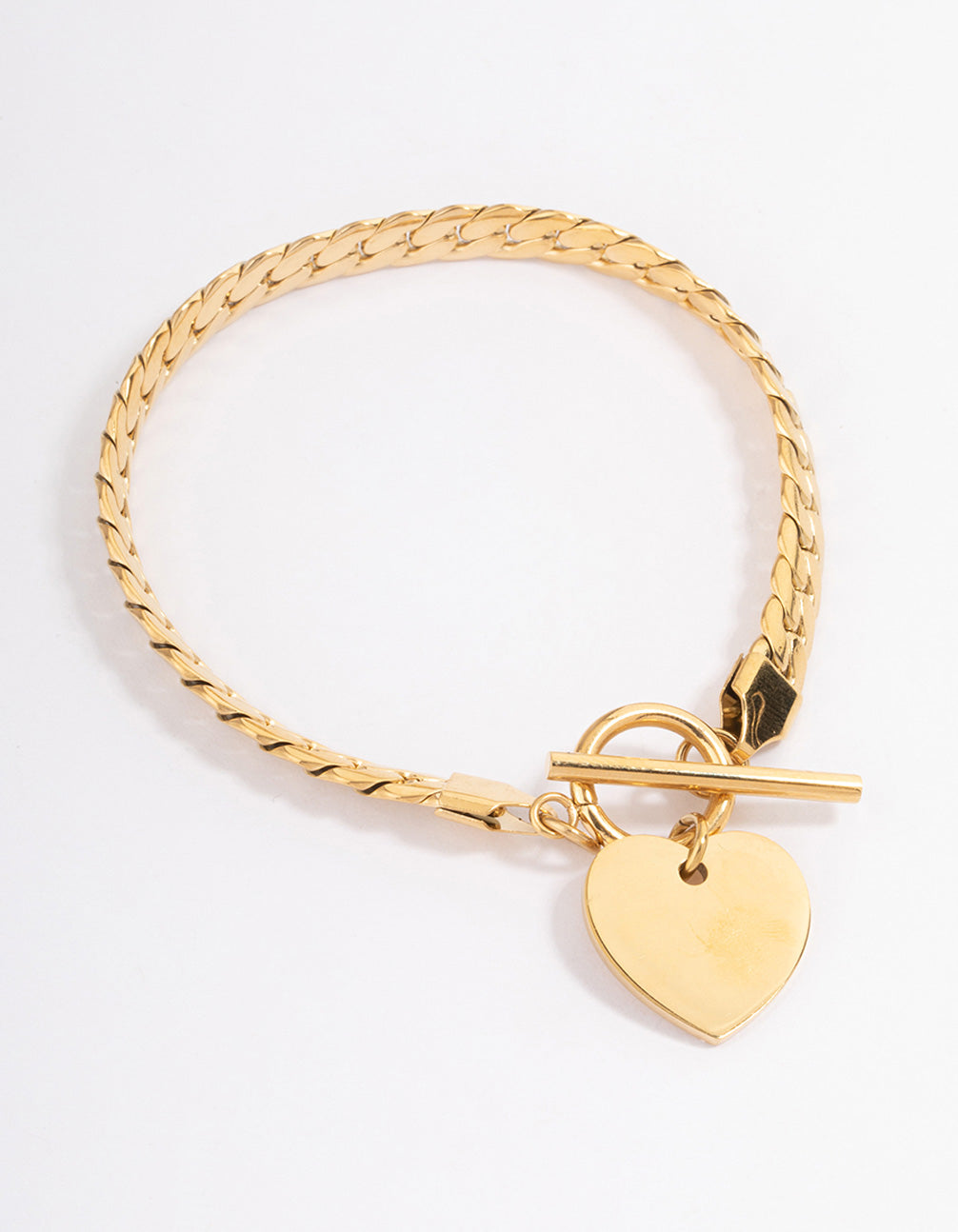 Image of Gold Plated Stainless Steel Heart FOB Flat Chain Bracelet