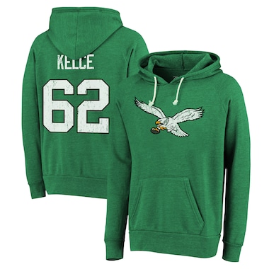  Majestic Threads Jason Kelce Kelly Green  Name & Number Tri-Blend Pullover Hoodie