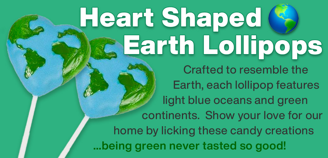 132478 - Heart Shaped Earth Lollipops: 12-Piece Box