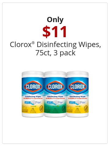 Only 11 Clorox® Disinfecting Wipes, 75ct, 3 pack