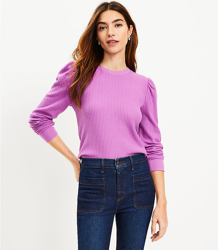 Brushed Waffle Puff Sleeve Top