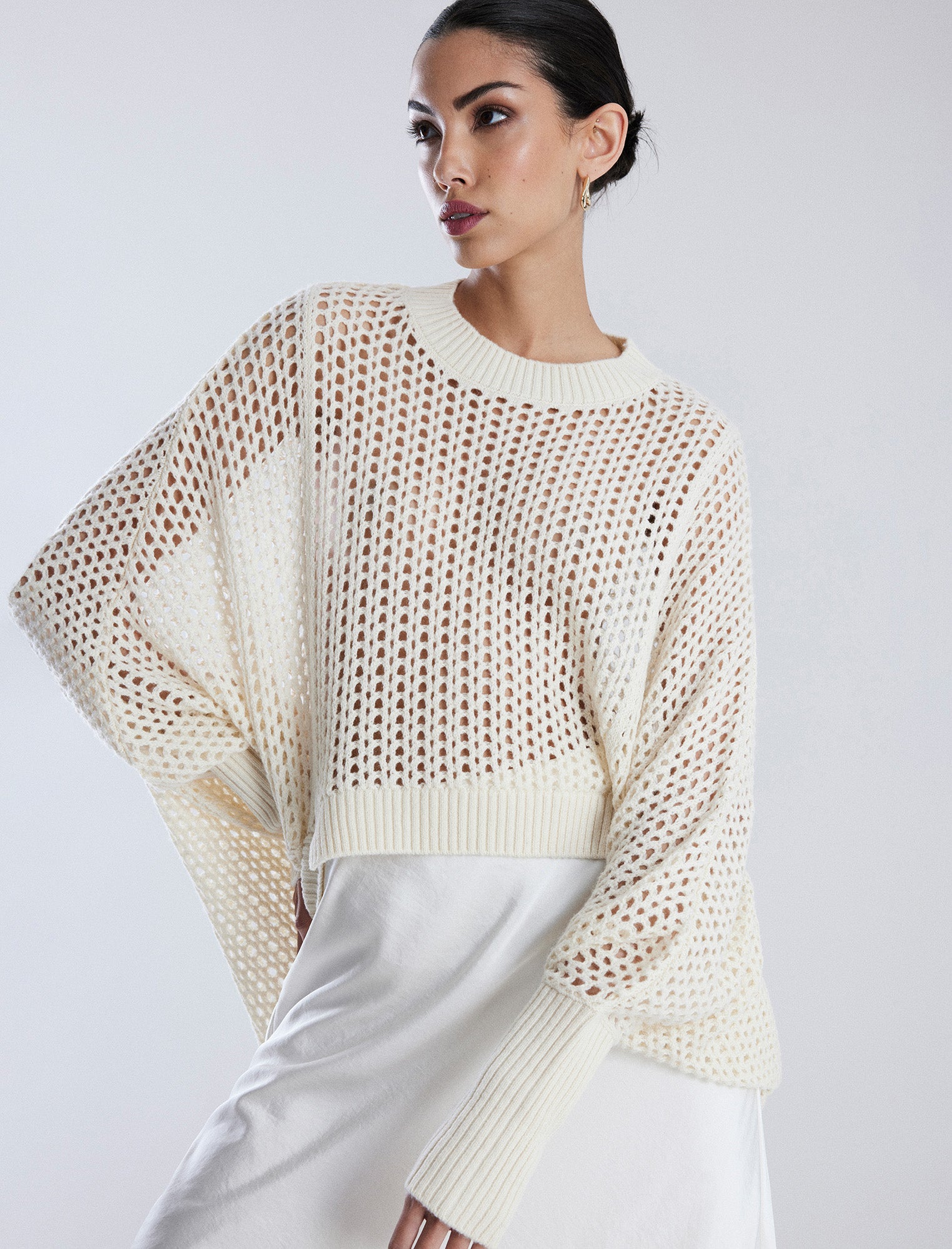 Image of Open Knit High-Low Cocoon Sweater