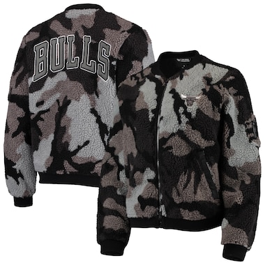  The Wild Collective Black  Camo Sherpa Full-Zip Bomber Jacket